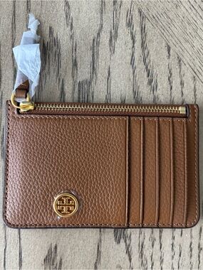 Tory Burch Brown Zip Card Case